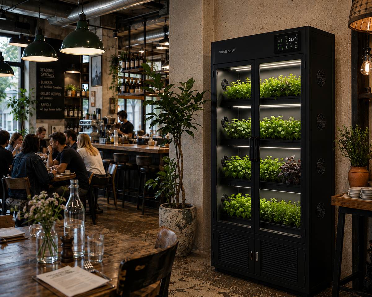 Vordeno AI micro-farm in a restaurant